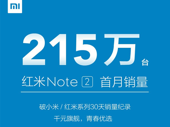 每天7萬(wàn)臺(tái)！紅米Note2單月銷(xiāo)量竟達(dá)215萬(wàn)