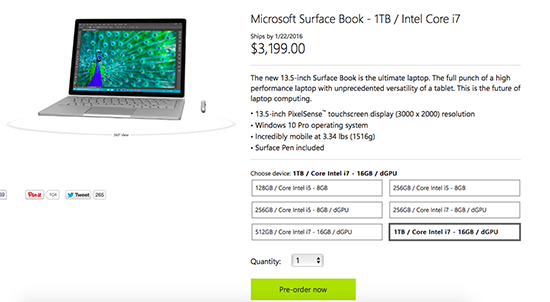 售價超2萬元！1TB版Surface Book開啟預(yù)定