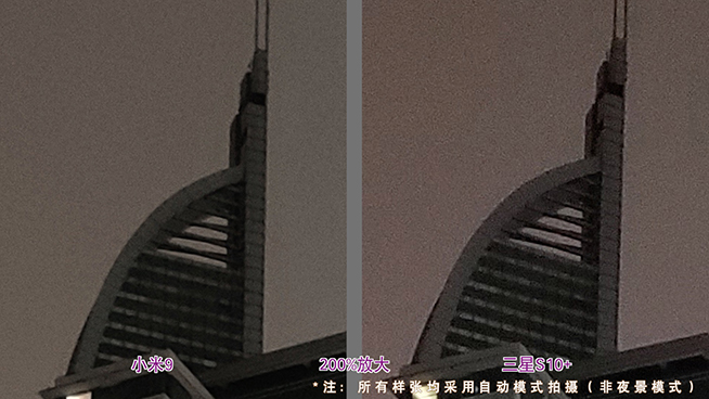 三星S10+對比小米9夜景測試：小米還需優化算法 細節色彩還有提升空間